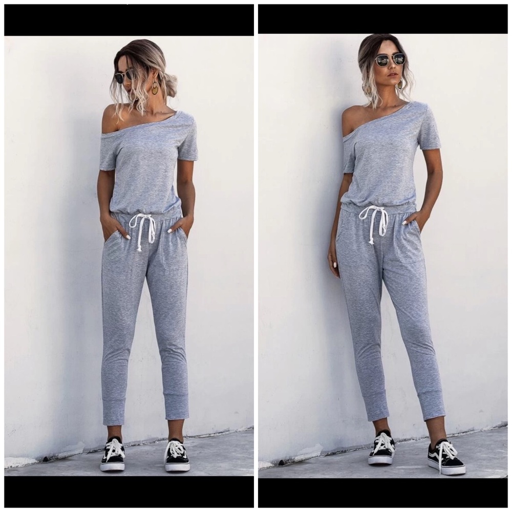 Drawstring Waist Off Shoulder Jumpsuit